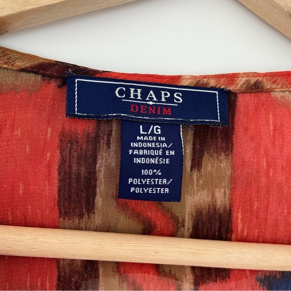 CHAPS DENIM VINTAGE STYLE ORANGE/BROWN SHORT SLEEVE TOP/BLOUSE W/FRONT RUFFLE, L - Picture 9 of 12